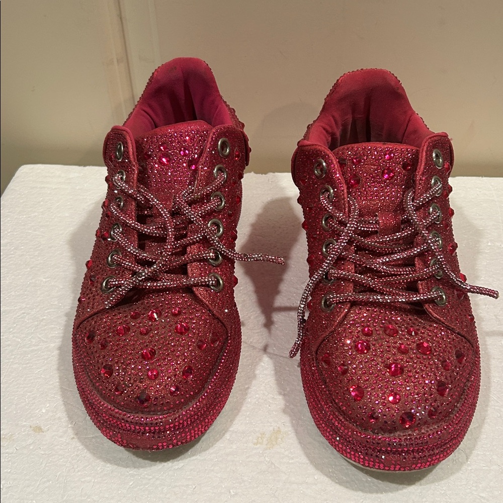 Bling Sparkle Jazzy Retro Disco shiny Rhinestone laceUp platform sneakers size 6 - Picture 4 of 13